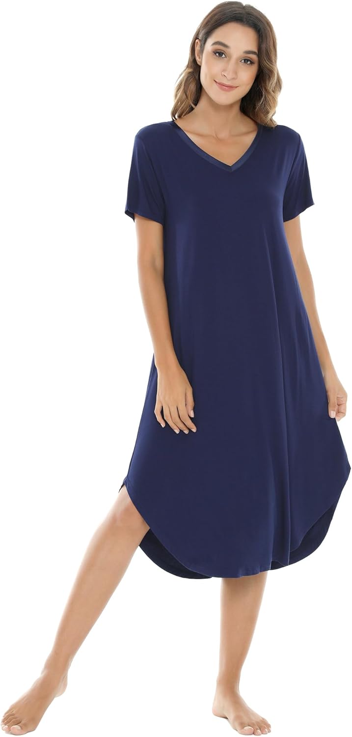 NACHILA Nightgowns for Women: Viscose Bamboo V Neck Sleepshirts