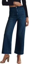 KUNMI Women's Wide Leg High Waisted Stretchy Jeans - Ankle Length