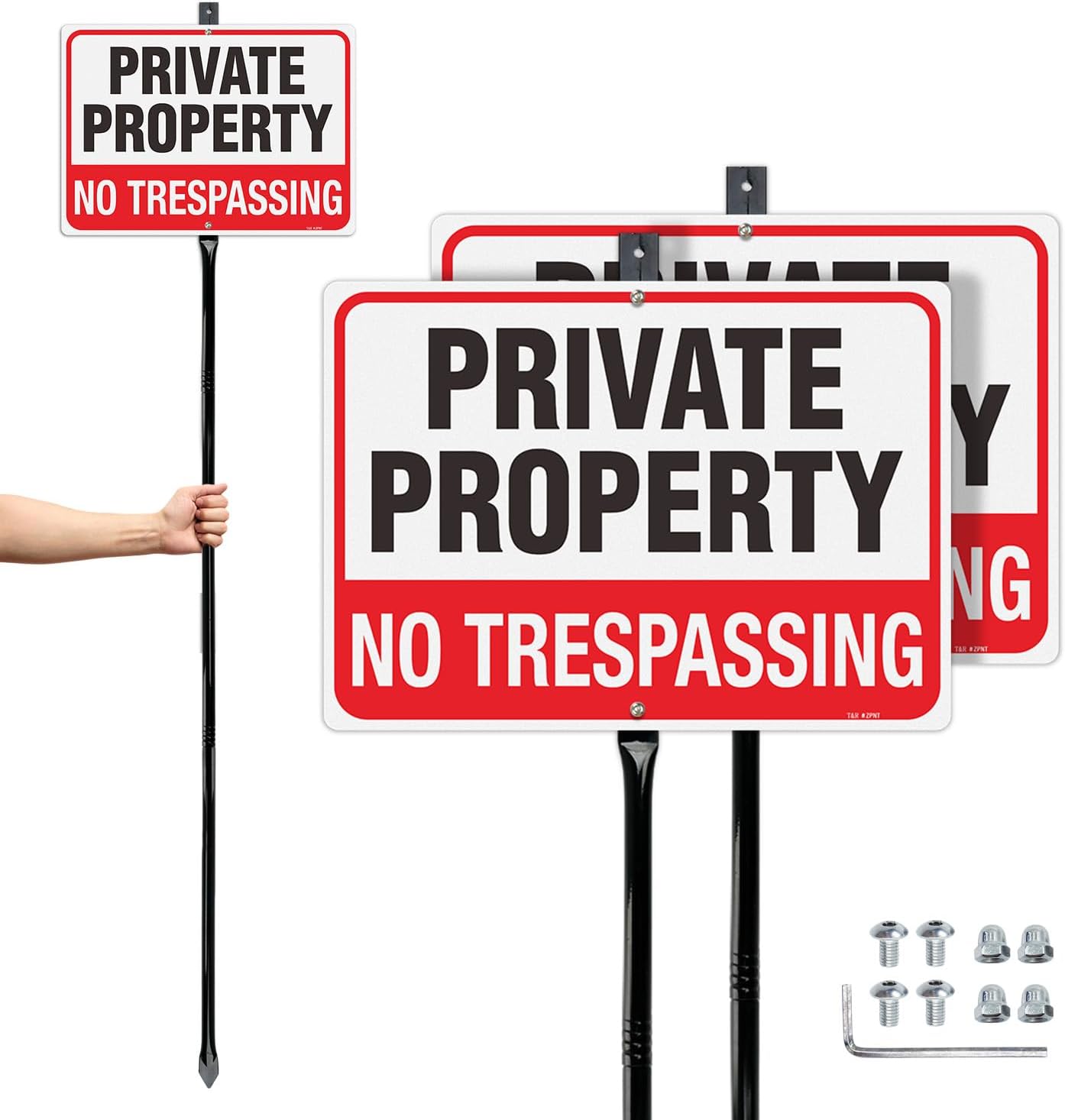 Large No Trespassing Sign with 54in Stake - 2 Pack for Safety