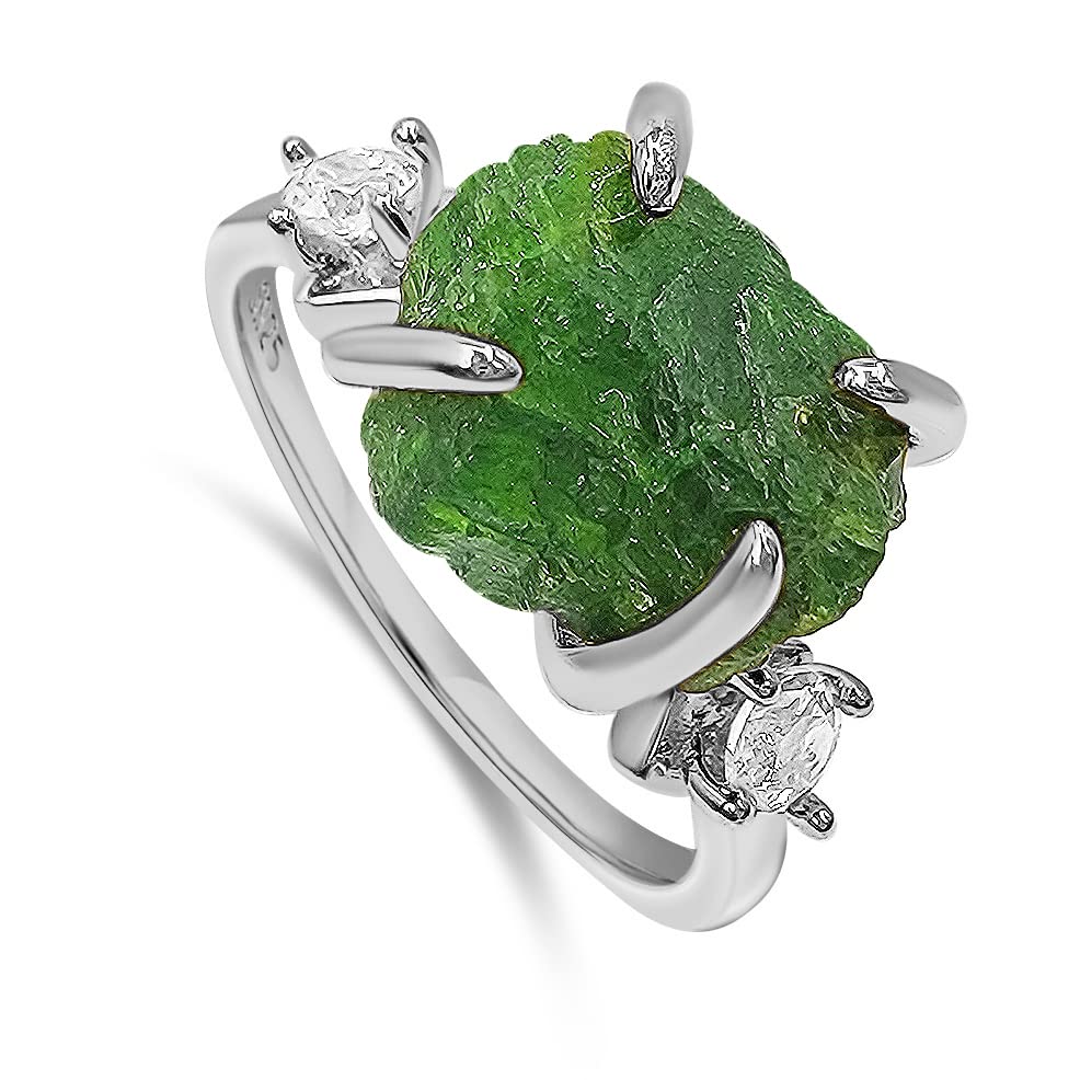 Real Raw Crystal Ring with Green Tourmaline in Sterling Silver