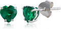 10k White Gold Heart Stud Earrings with Emerald Birthstone - Timeless