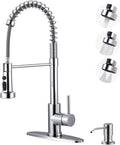 Chrome Kitchen Faucet with Soap Dispenser - Pull Down Sprayer