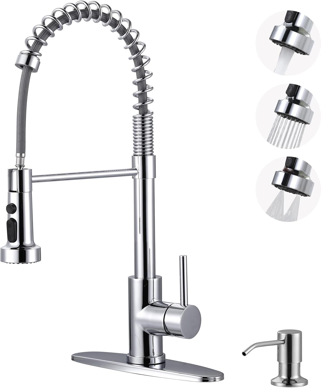 Chrome Kitchen Faucet with Soap Dispenser for Modern Homes