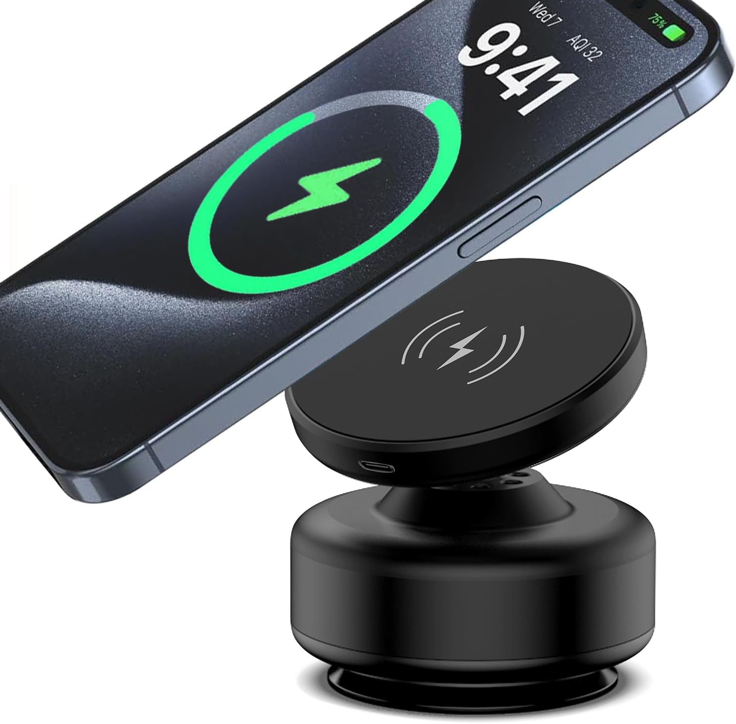 360 Rotatable Wireless Charger Phone Mount - Strong Suction, Universal Compatibility