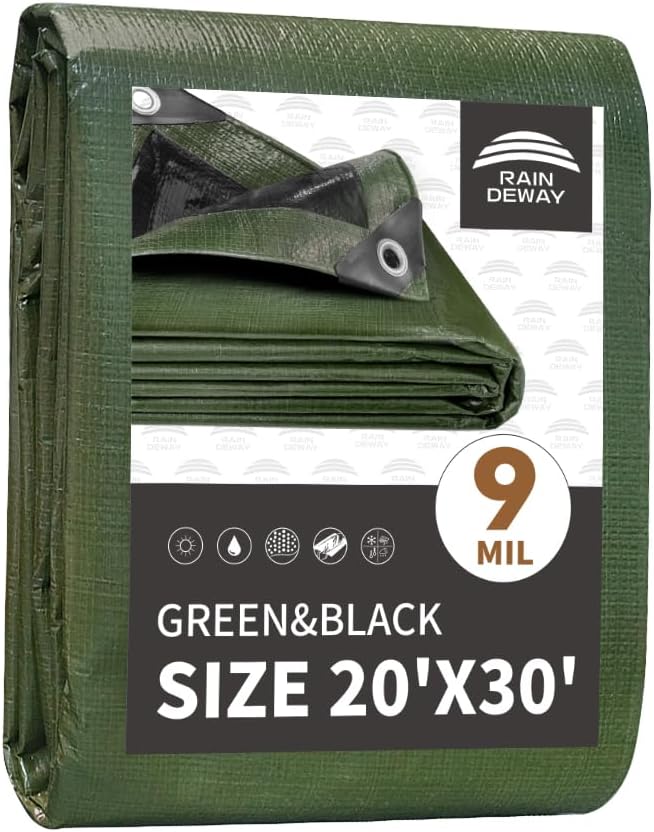 RAINDEWAY 20x30 Feet Waterproof Tarp with Reinforced Edges