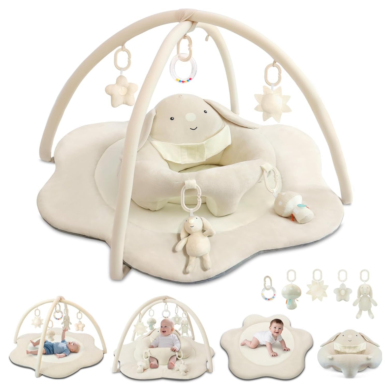 Baby Gym Play Mat with Seat for Tummy Time and Playtime Fun