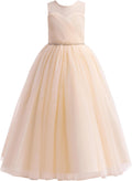 Glamulice Flower Girl Champagne Tulle A-Line Dress - Elegant Pageant