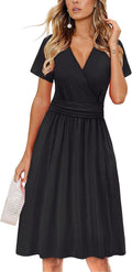OUGES Women's Summer V-Neck Floral Short Party Dress with Pockets 1-44