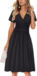 OUGES Women's V-Neck Floral Short Party Dress with Pockets
