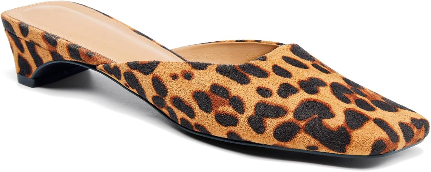 Coutgo Women's Mules Low Kitten Heel Closed Toe Slip On Shoes