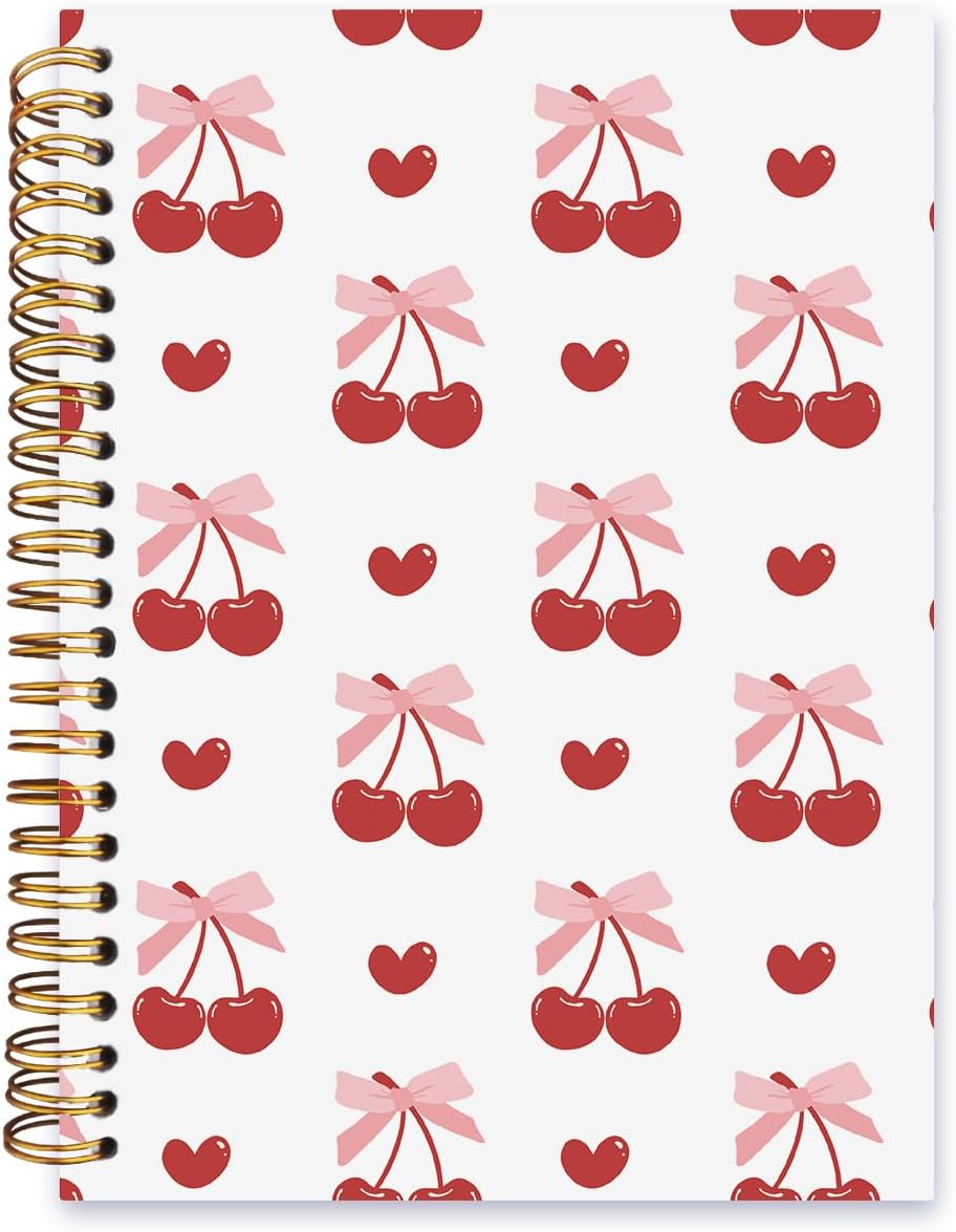 Cherry Bow Hardcover Notebook for Women, 80 Pages, 5.5x8.3