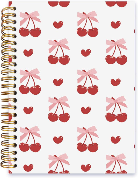 Cherry Bow Hardcover Notebook for Women, 80 Pages, 5.5x8.3
