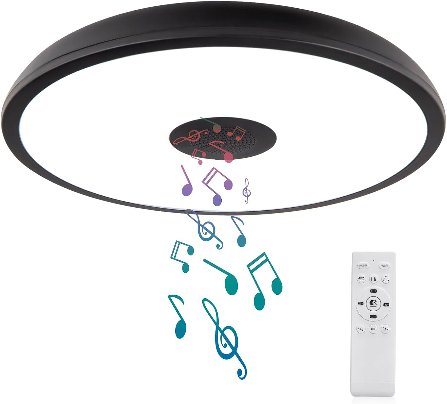 Black Waterproof LED Flush Mount Ceiling Light with Speaker