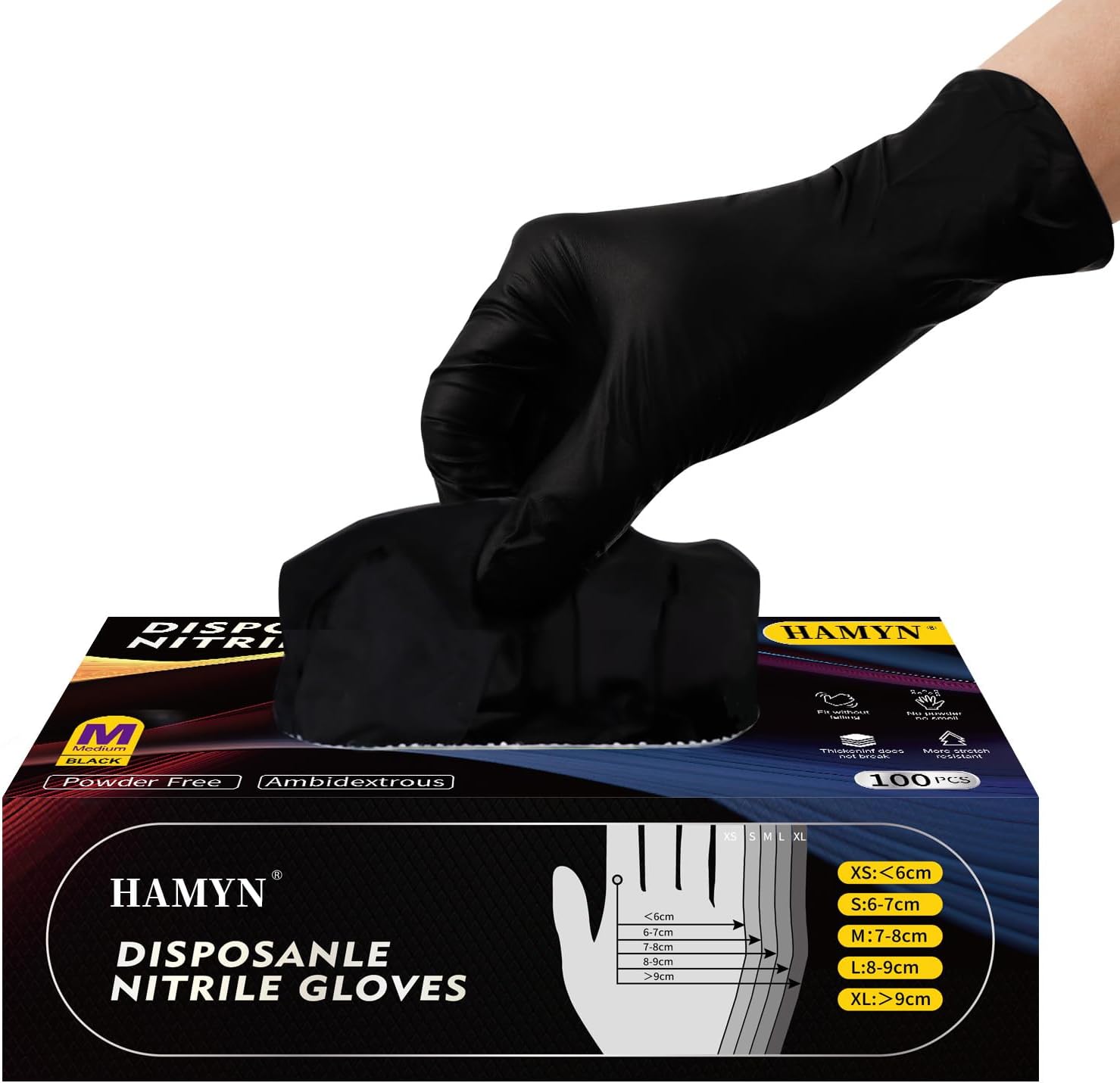 Chemical-Resistant Black Nitrile Gloves - Textured for Grip, 100 Pcs, Medium