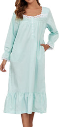 100% Cotton Nightgowns For Women Victorian Night Gown Long Sleeve