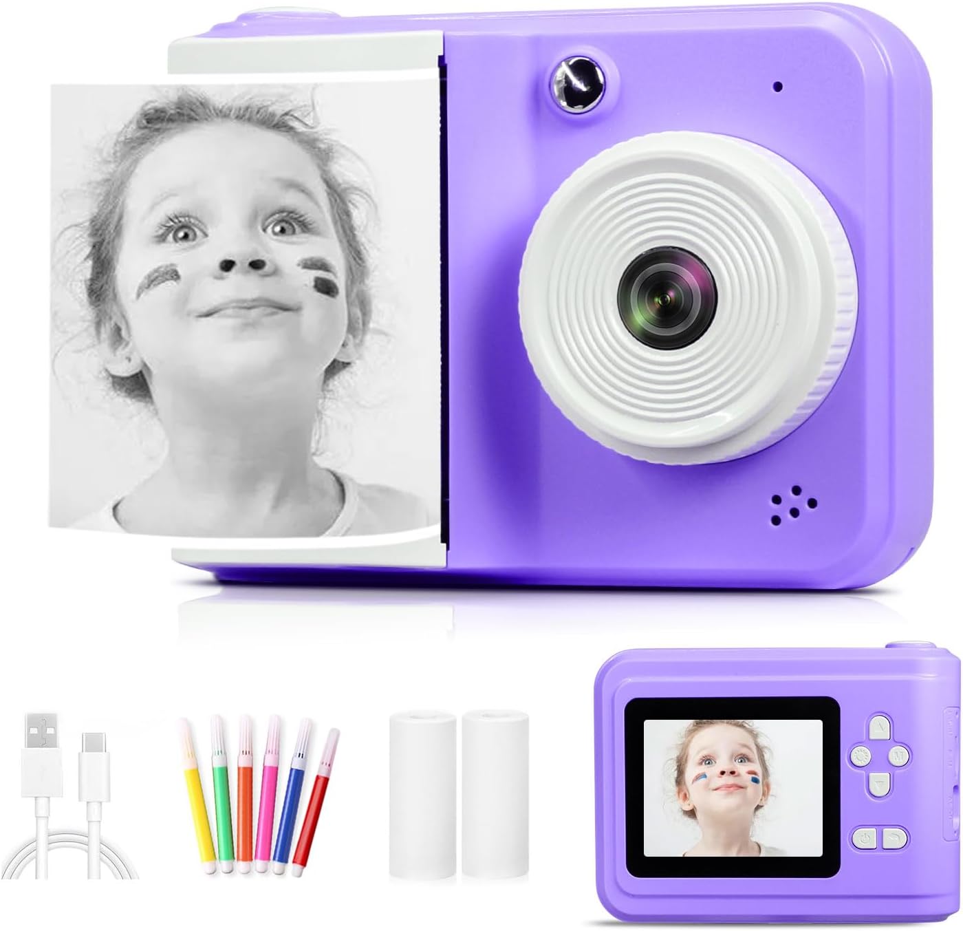 Capture Fun Moments Instantly: Kids Instant Print Camera Set - Purple