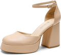 Womens Chunky Platform High Heels Closed Toe Ankle Strap Pumps