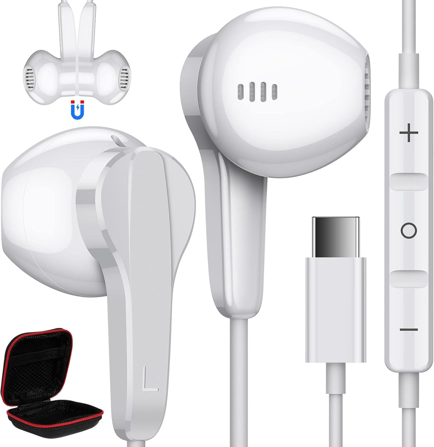 HiFi USB C Earbuds for Pixel & Galaxy, Noise Isolating Mic