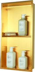 Non Tile Tube Niche Boxes for Showers, Double Shelf Gold Stainless
