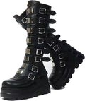 Women Platform Punk Goth Mid Calf Boots - Chunky Heel Comfort