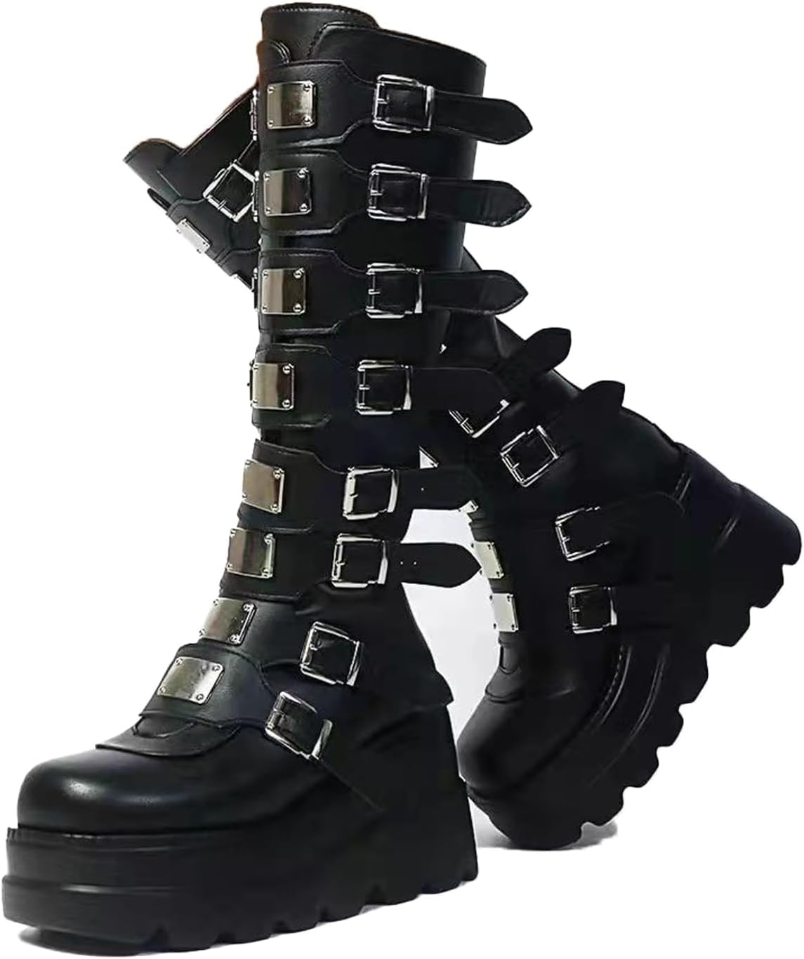 HINDOLA Women Platform Punk Goth Mid Calf Boots for Style
