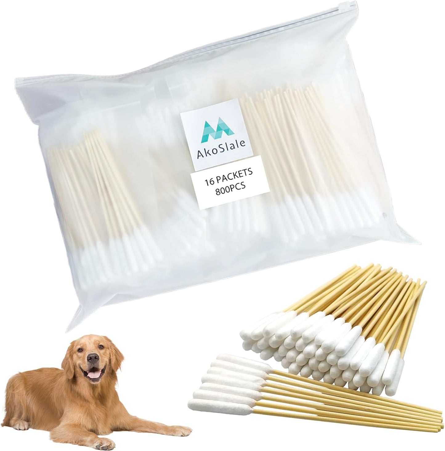 Dog Ear Swabs for Pet Cleaning, 800 Count Bamboo Cotton Swabs