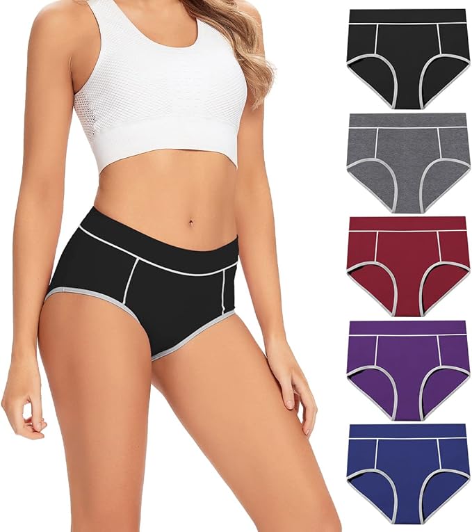 POKARLA Women's Cotton Stretch Underwear Mid-high Waisted Briefs