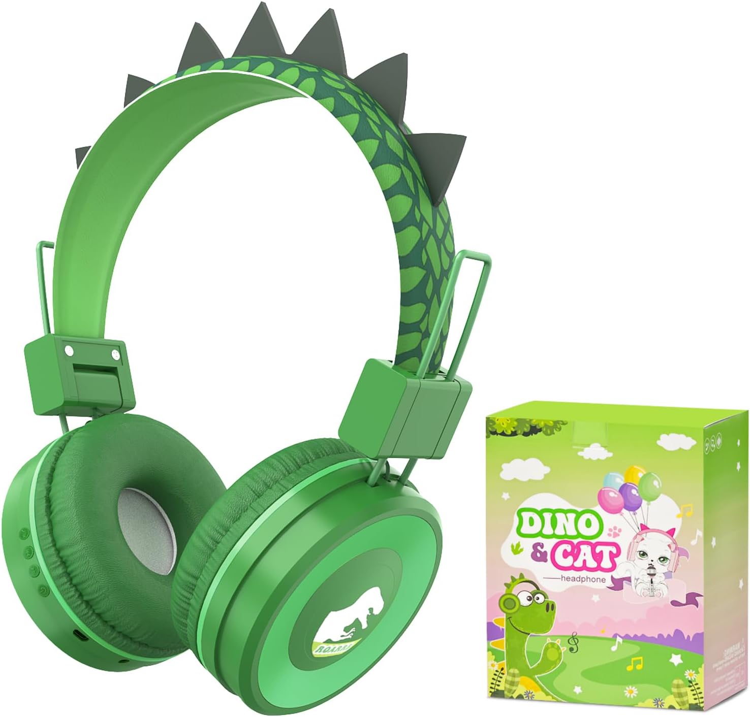 Dino Bluetooth Kids Headphones, Safe Volume, Bluetooth 5.3, Green