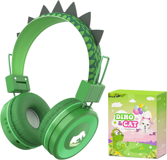 Dino Bluetooth Kids Headphones, Safe Volume, Bluetooth 5.3, Green