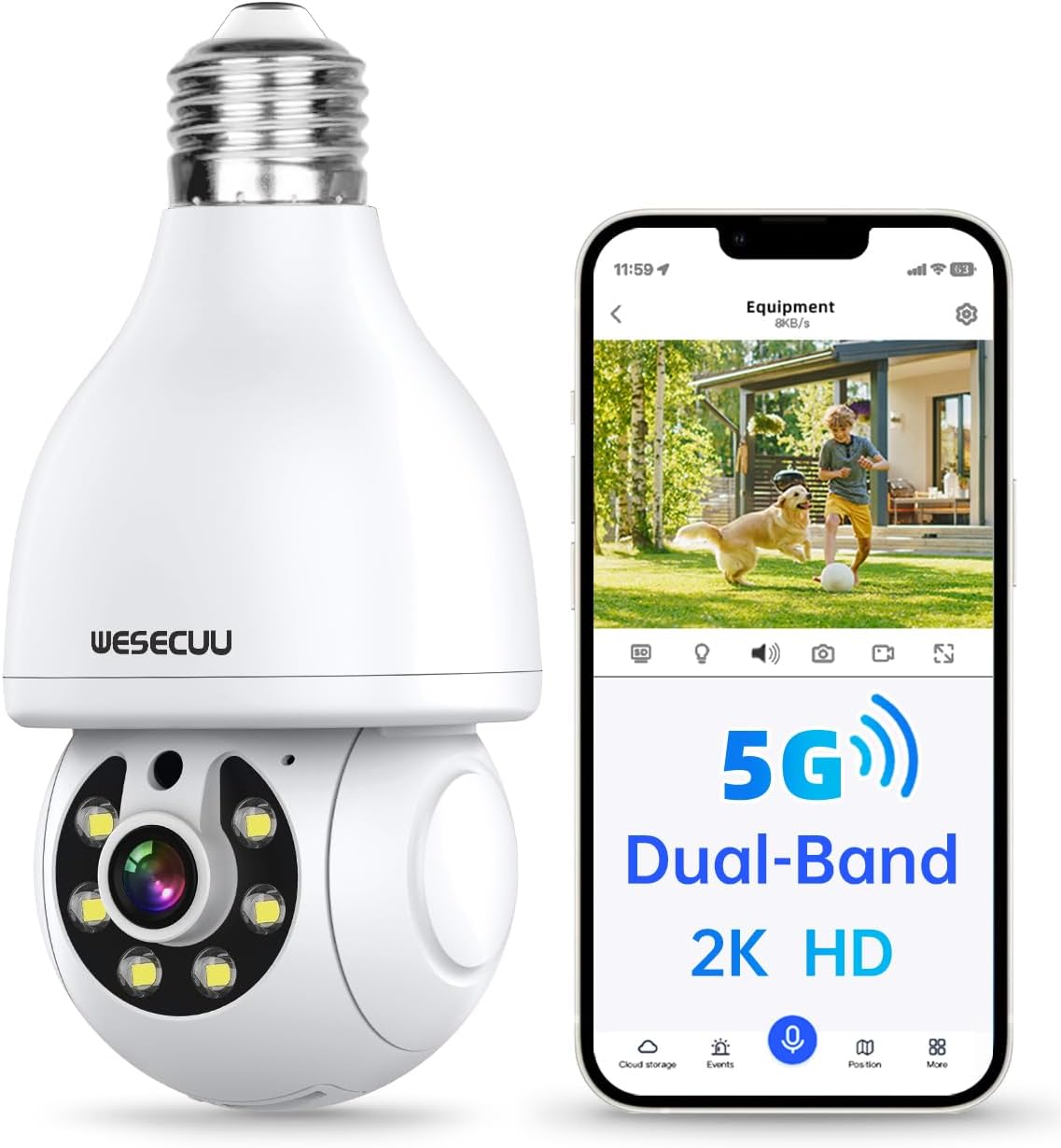 WESECUU Light Bulb Security Camera - Color Night Vision