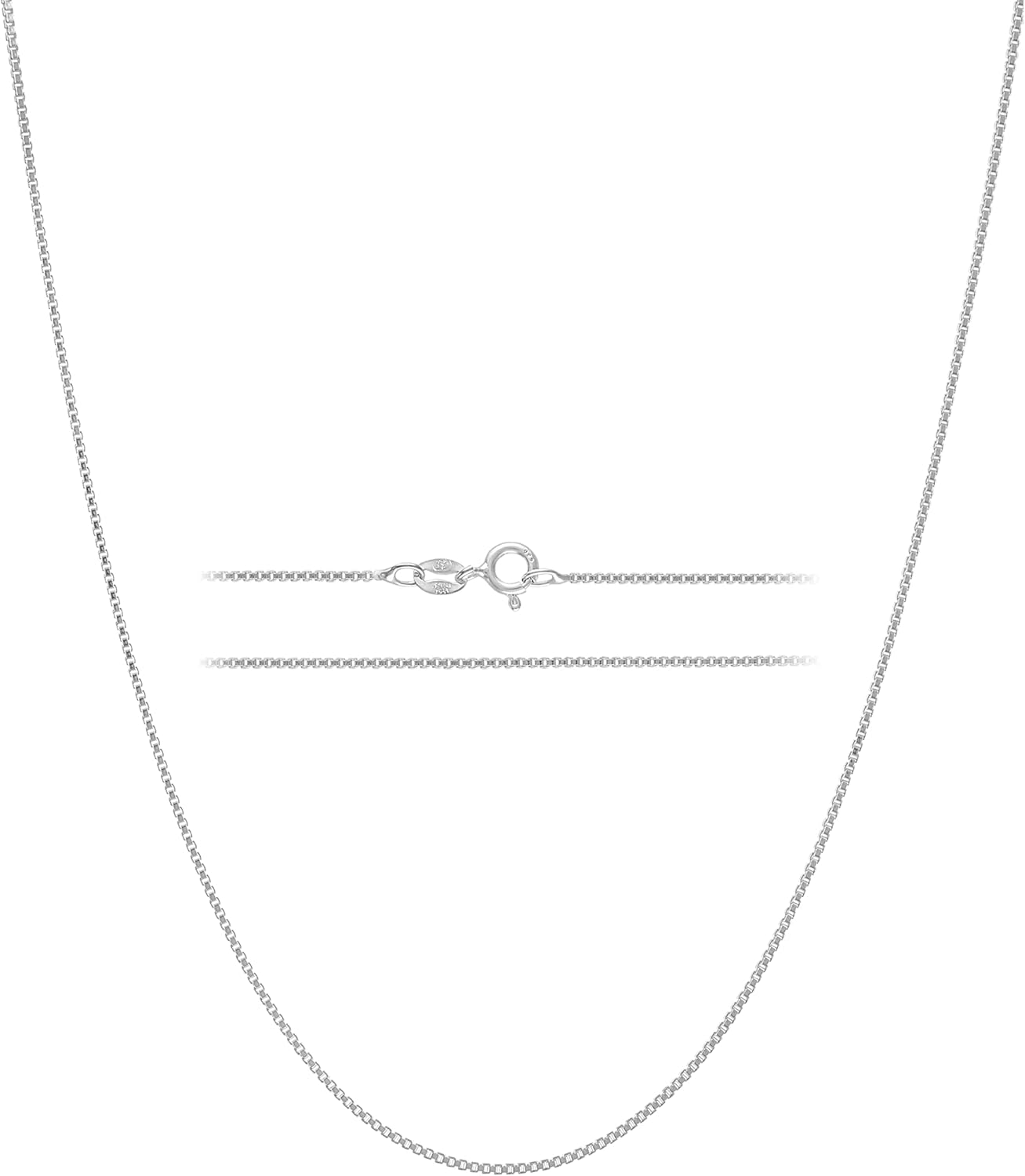 KISPER 925 Solid Sterling Silver Dainty Thin Box Chain Necklace