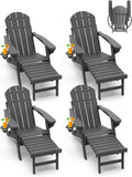 Adirondack Chairs with Ottoman Set of 4 - Foldable HDPE Outdoor