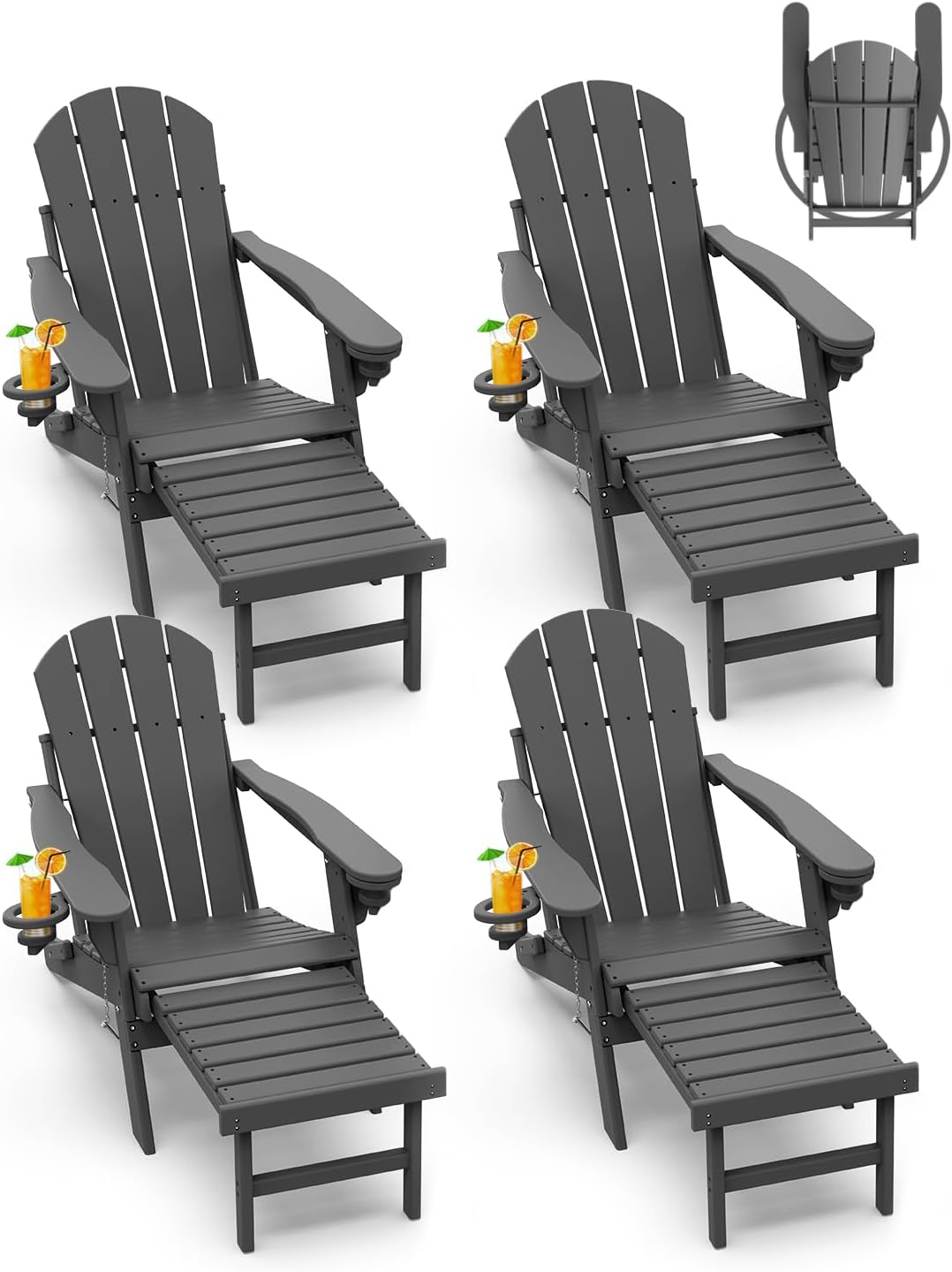 GreenVines Adirondack Chairs Set of 4 with Ottoman for Comfort
