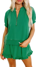 KevaMolly Women's 2 Piece Lounge Set - Soft Half Zip Puff Sleeve Style