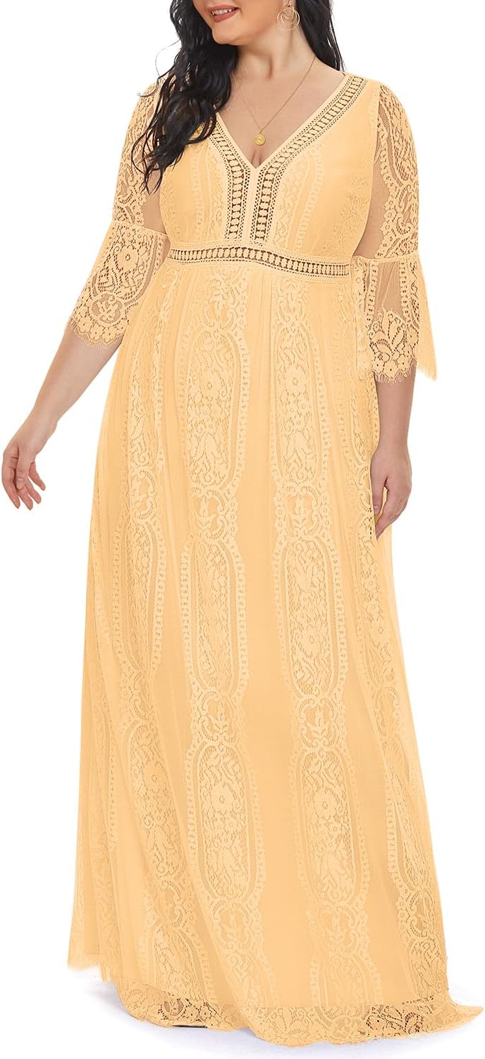 Plus Size Wedding Dress Boho - Maxi Bridal Shower Formal Lace