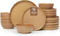 18 Piece Rustic Taupe Plates and Bowls Set - Handcrafted Earthy