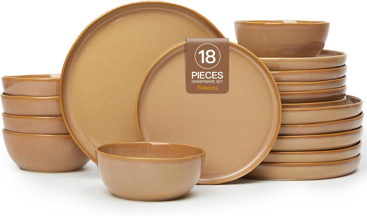 18 Piece Rustic Taupe Plates and Bowls Set for Inviting Dining