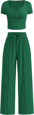 PRETTYGARDEN Womens 2 Piece Ribbed Knit Summer Set - Comfortable Sets