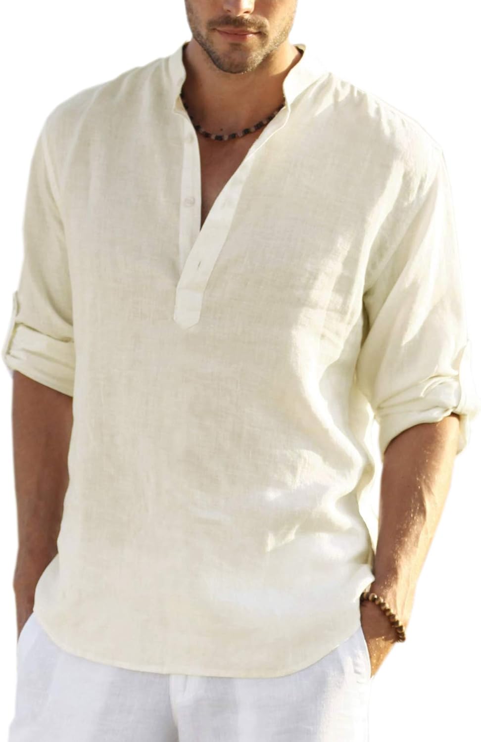 COOFANDY Men's Cotton Linen Henley T-Shirts for Casual Style