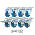 3 Inch Combo Caster Swivel Plate Set of 8 - Heavy Duty Blue PU Wheels