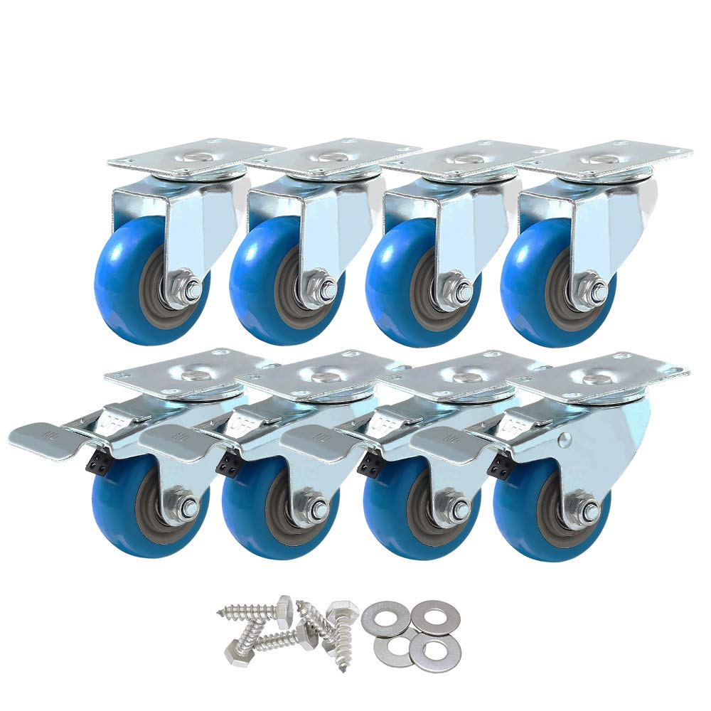 8 Pack 3 Inch Combo Caster Swivel Plate Heavy Duty Wheels