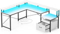 Rolanstar 64 L-Shaped Desk with File Drawer & Power Outlet