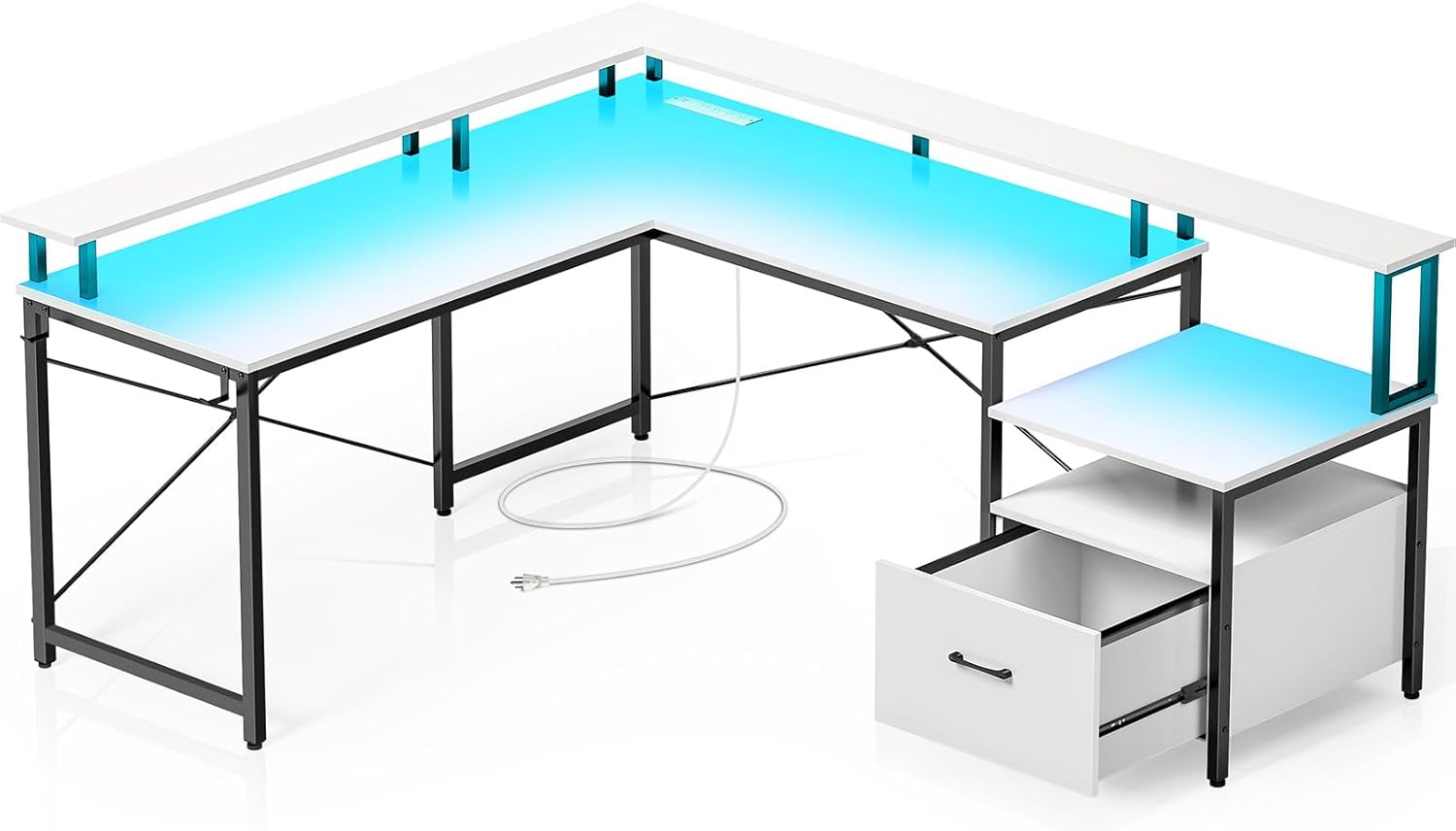 Rolanstar 64 L-Shaped Desk with File Drawer & Power Outlet