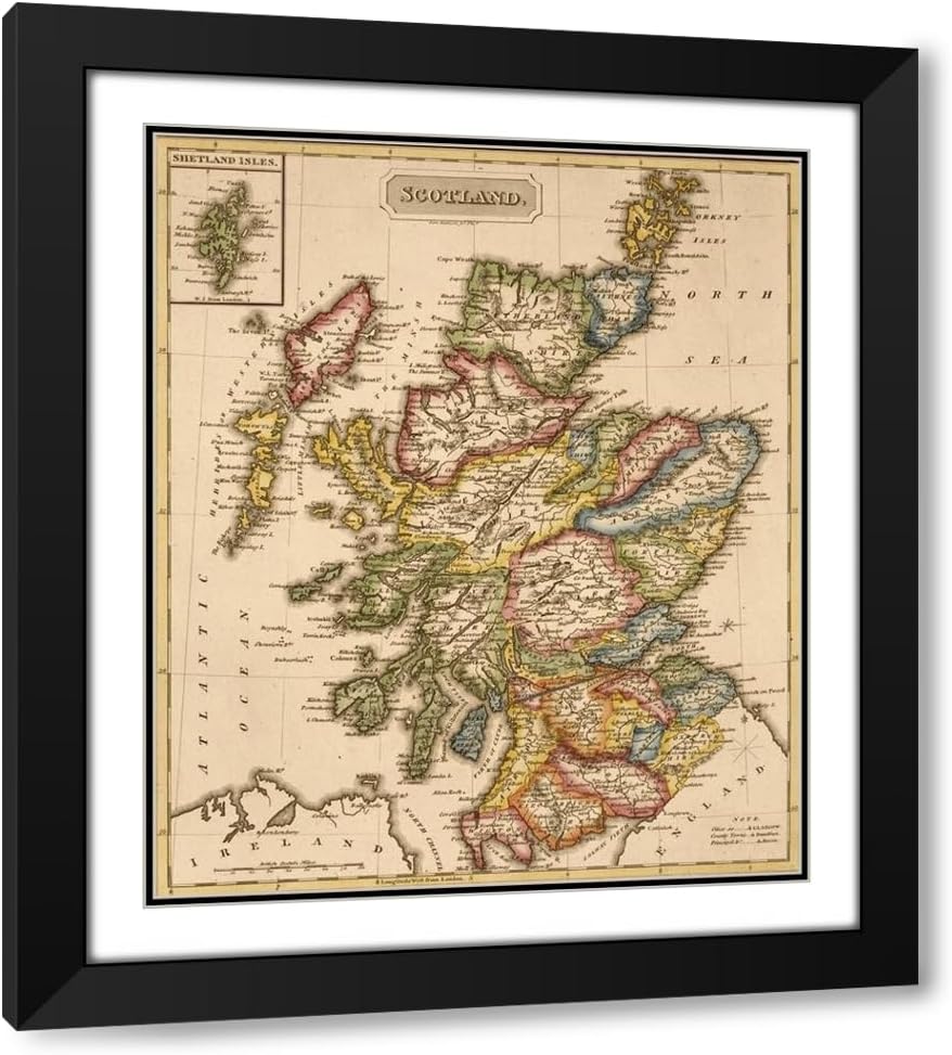 Scotland 1817 Black Modern Wood Framed Art Print by Vintage Maps