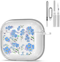 Protective Cute Blue Flower AirPods 4 Case with Cleaner Kit