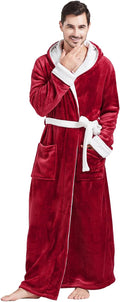 Mens Full-Length Hooded Two-Tone Fleece Robe for Big and Tall - Cozy
