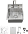 Logmey 15 in Outdoor Kitchen Sink Undermount 15x17 - Compact Bar Sink