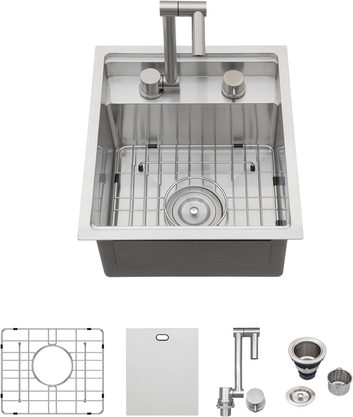 Logmey 15x17 Inch Outdoor Kitchen Sink with Foldable Faucet