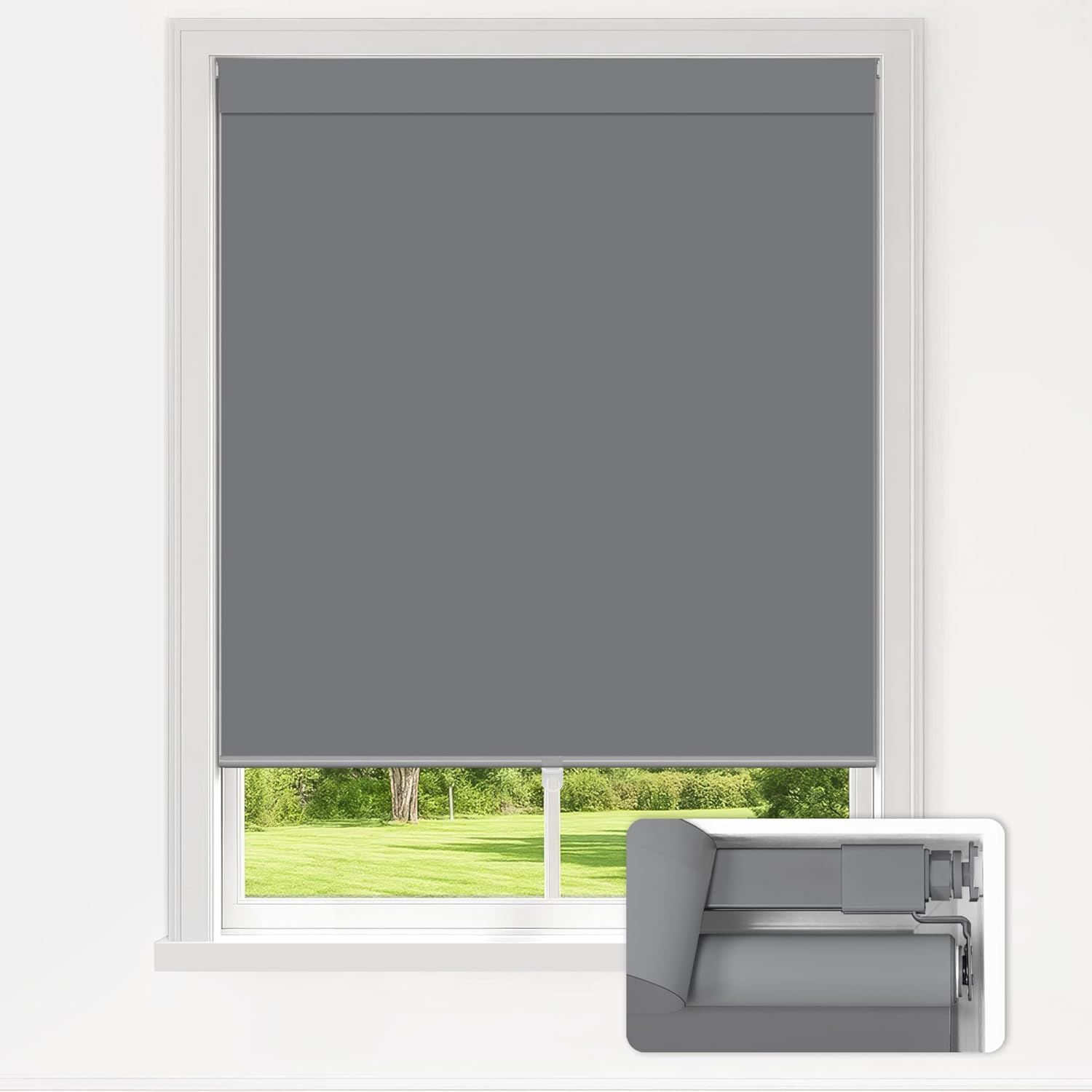 No Drill Blackout Roller Shades for Indoor Windows, Grey