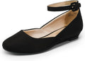 Women's Dress Flats with Ankle Strap - Comfortable Round Toe Wedge